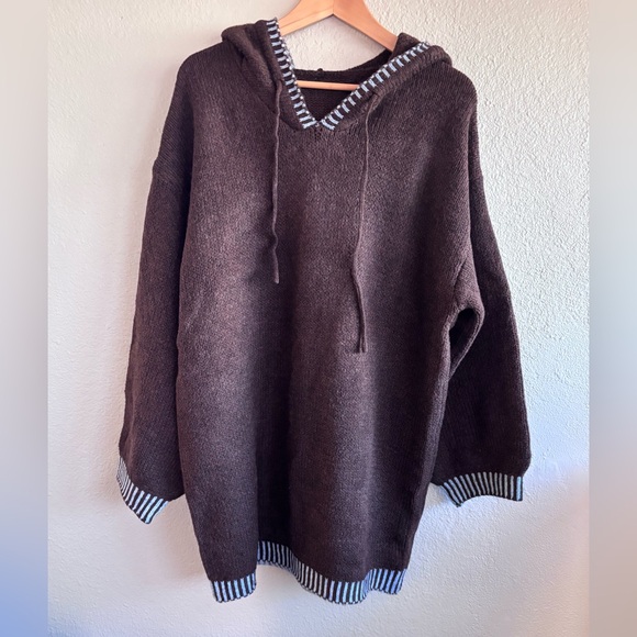 Brown Oversized Sweater Hoodie Cozy Knit Pullover Size L - Picture 6 of 7